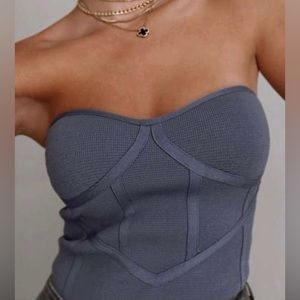 Zara Black Strapless Shirt Ribbed with Bodice size L